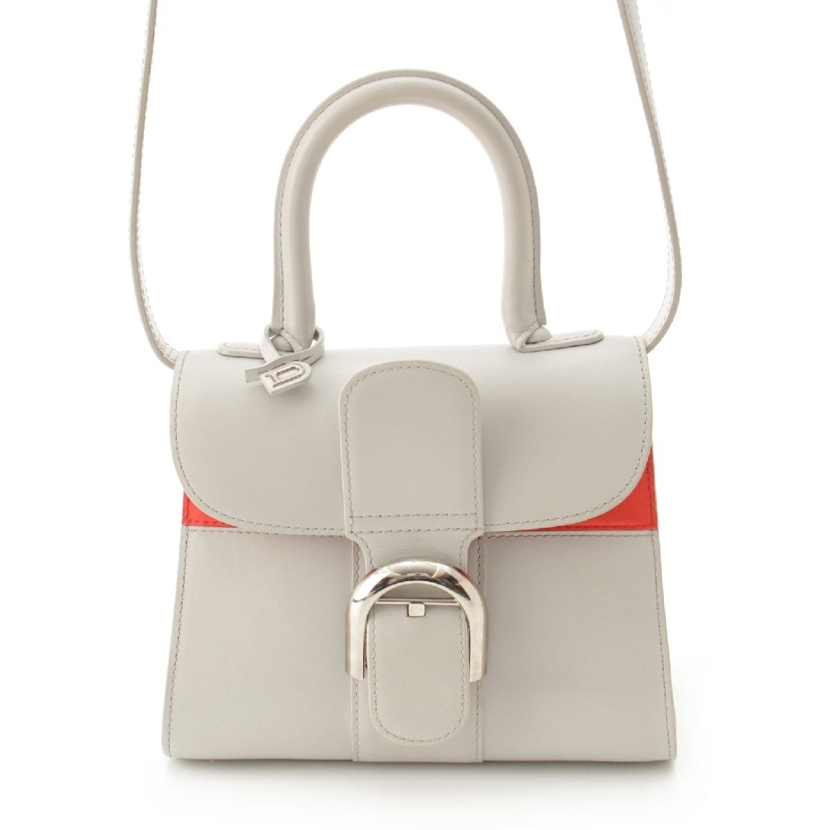 Delvaux leather Brillant Mini Bicolor Shoulder Bag White Gray x Orange