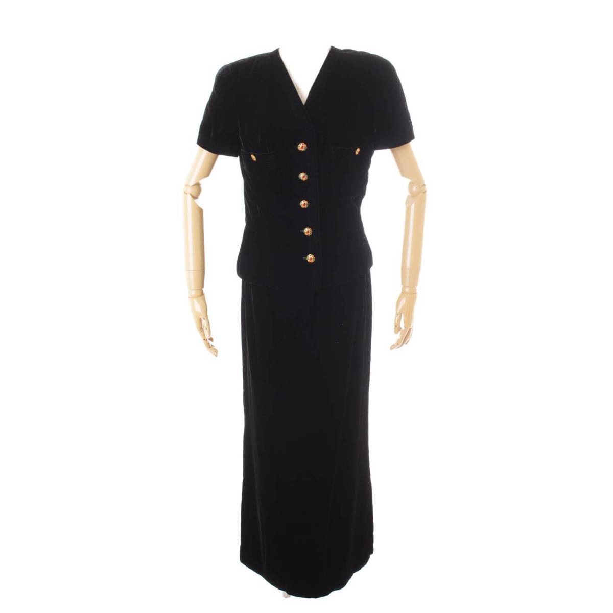 CHANEL 96A velvet Vintage Gripoa Tops Skirt setup P08522 black 40