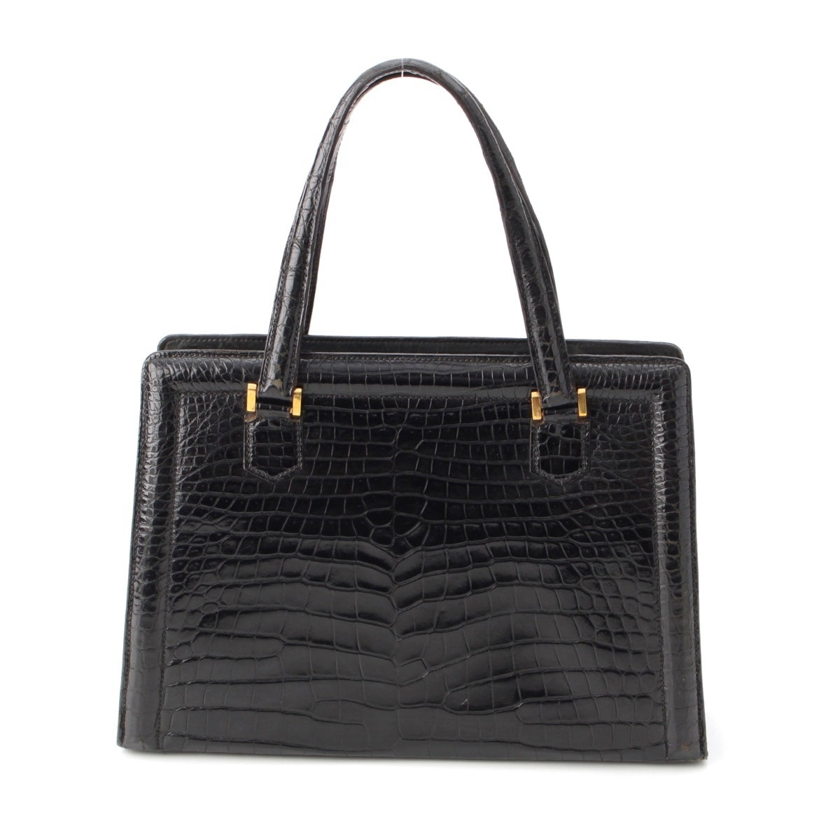 HERMES Crocodile Gold Metal with lock Handbag black