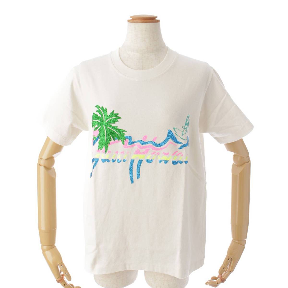 GUCCI cotton HAWAII Glitter Print Short sleeve T-shirt tops 580762  white XS