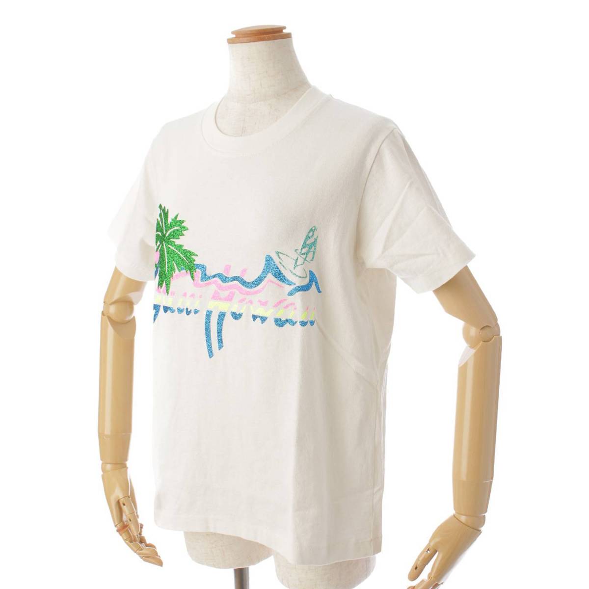 GUCCI cotton HAWAII Glitter Print Short sleeve T-shirt tops 580762  white XS