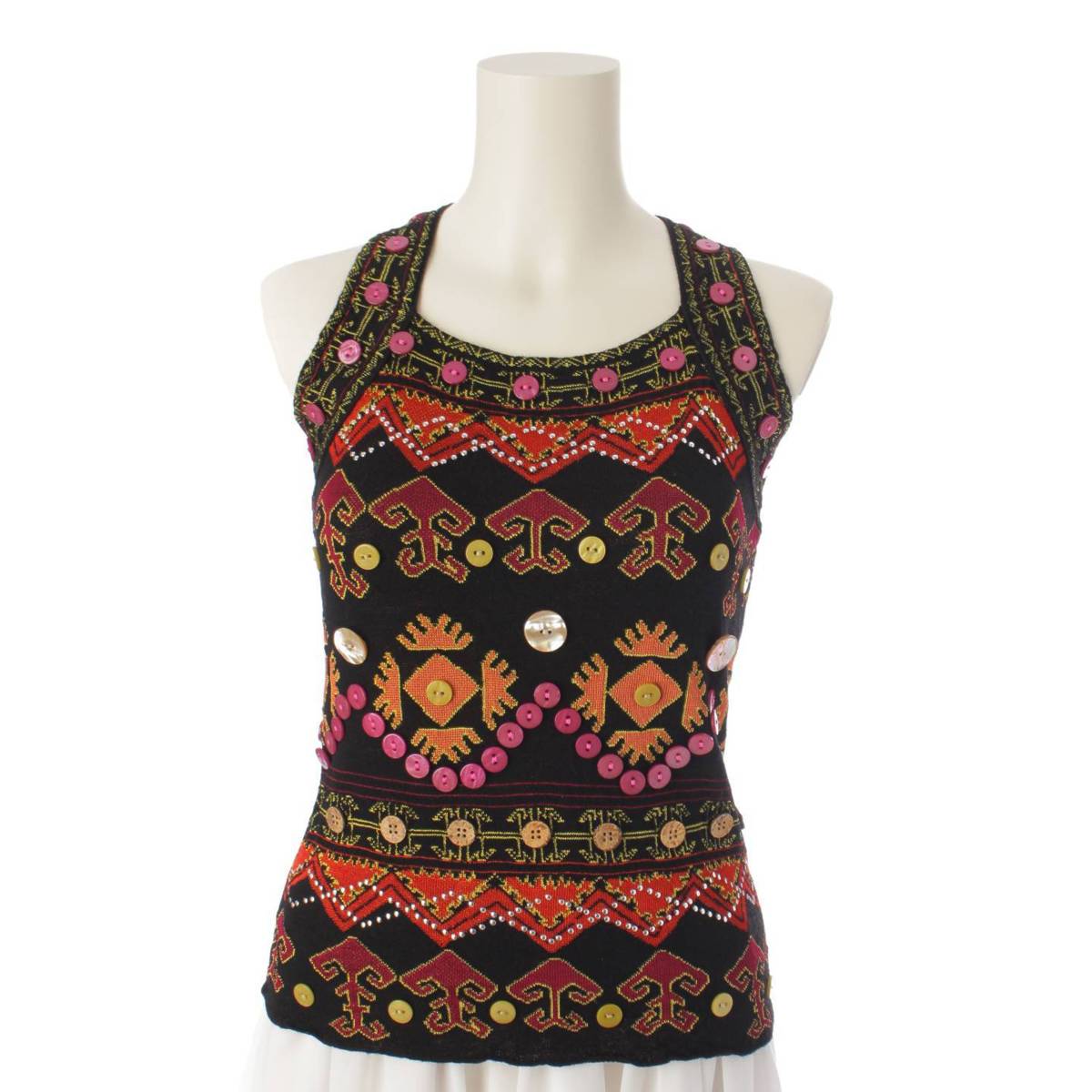 [Dior] DIOR 02AW Galliano period embroidered ethnic button knit tank top multicolor size 36 [Used] [Authenticated and genuine product guaranteed] 186862