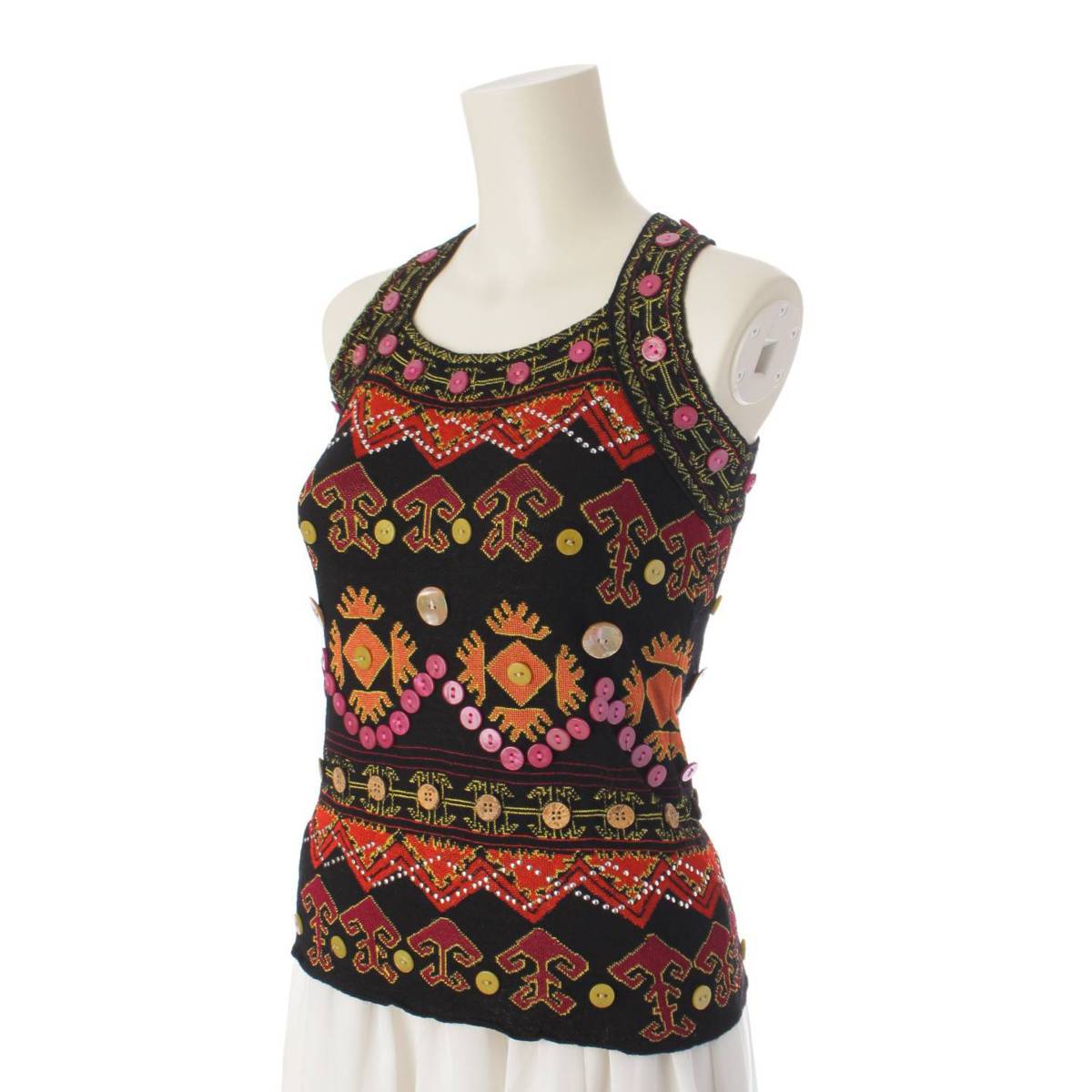 [Dior] DIOR 02AW Galliano period embroidered ethnic button knit tank top multicolor size 36 [Used] [Authenticated and genuine product guaranteed] 186862