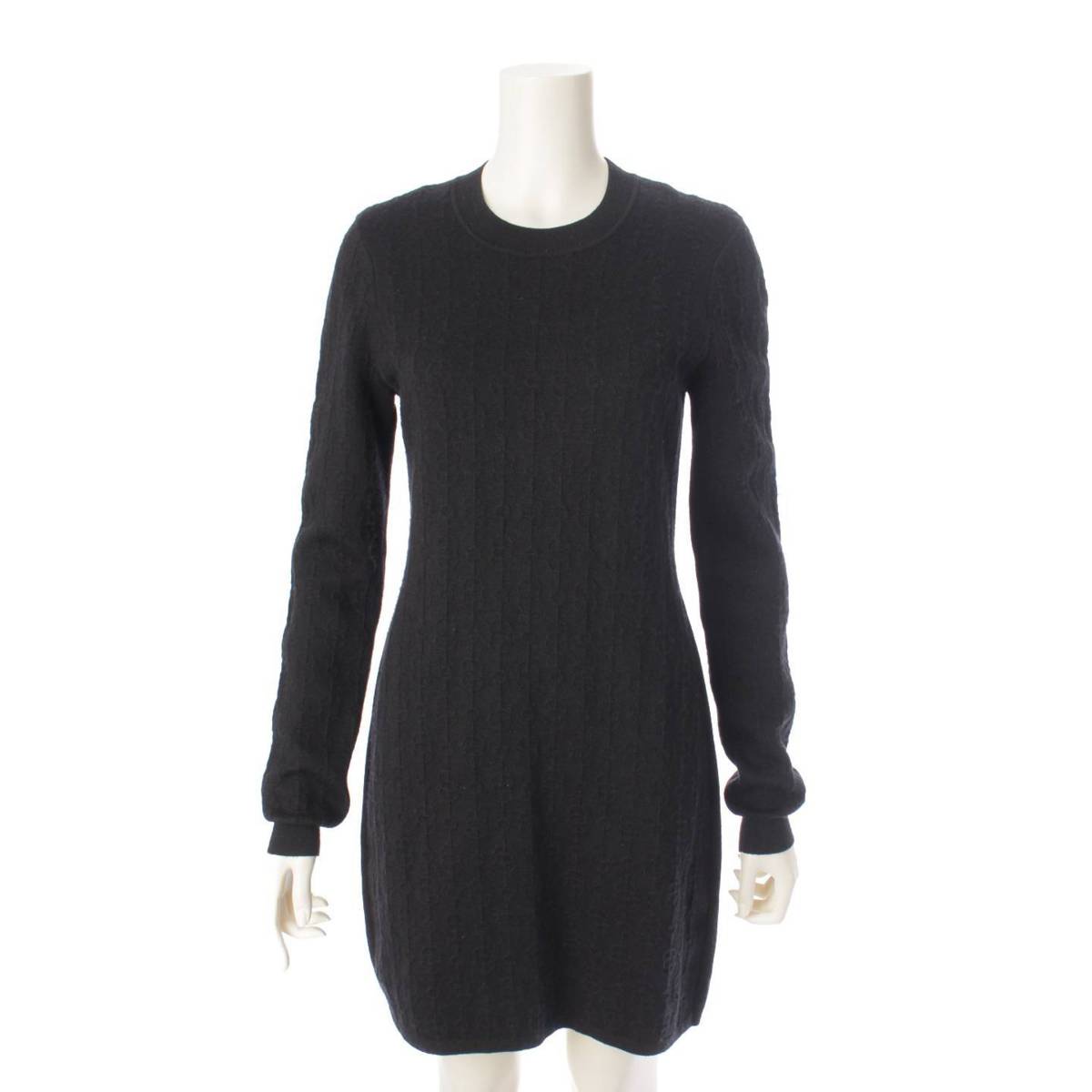 [Hermes] Hermes 22Stainless Steel Cashmere Silk Long Sleeve Knit Dress 2E2505D3 Black 38 [Used] [Authenticated and Guaranteed Authentic] 193896