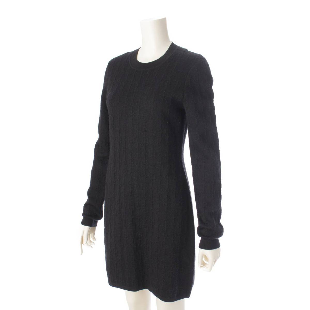 [Hermes] Hermes 22Stainless Steel Cashmere Silk Long Sleeve Knit Dress 2E2505D3 Black 38 [Used] [Authenticated and Guaranteed Authentic] 193896