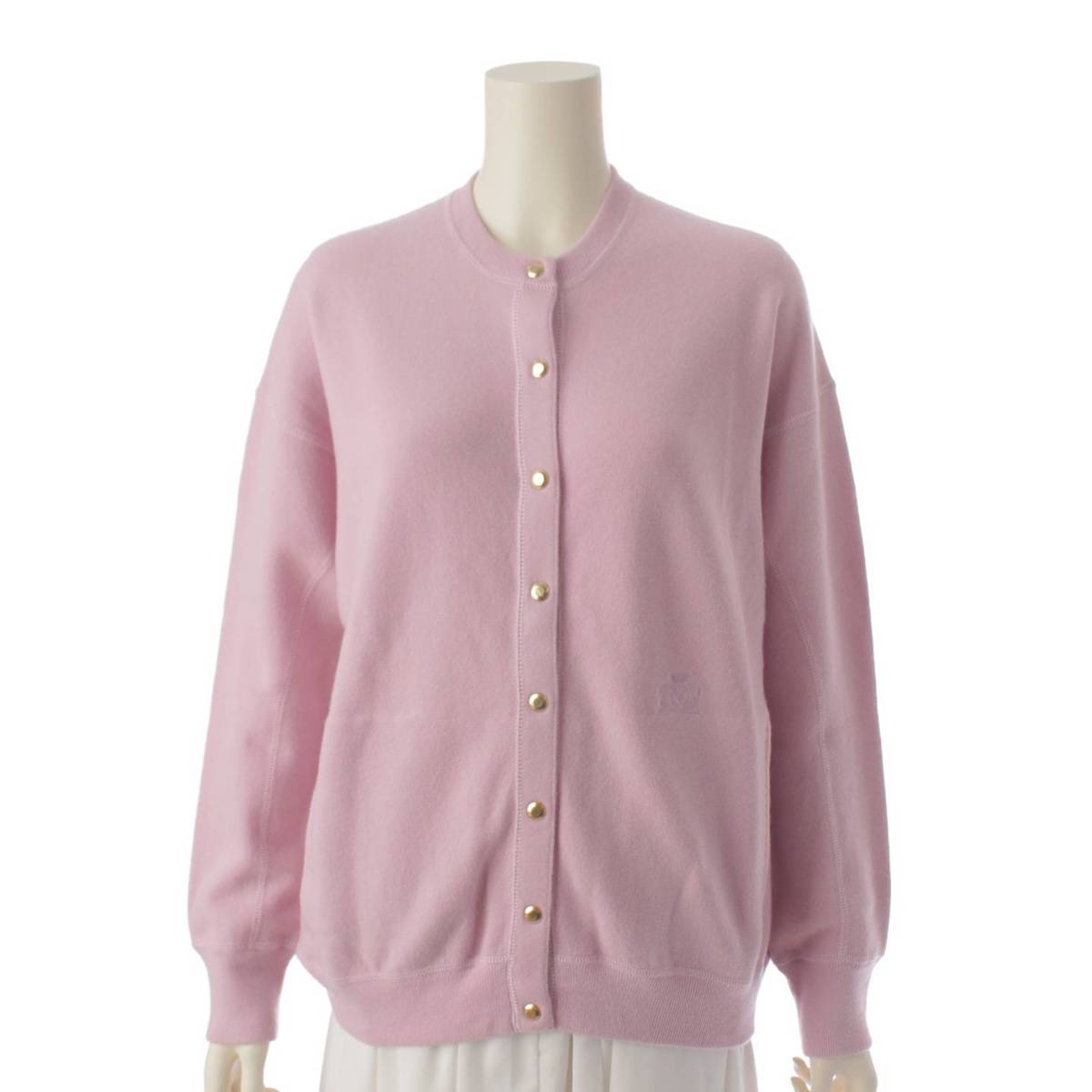 [Drawer] DRAWER Cashmere Wool Snap Crew Neck Cardigan 6515-105-0482 Pink [Used] [Authenticated and Guaranteed Authentic] 193956