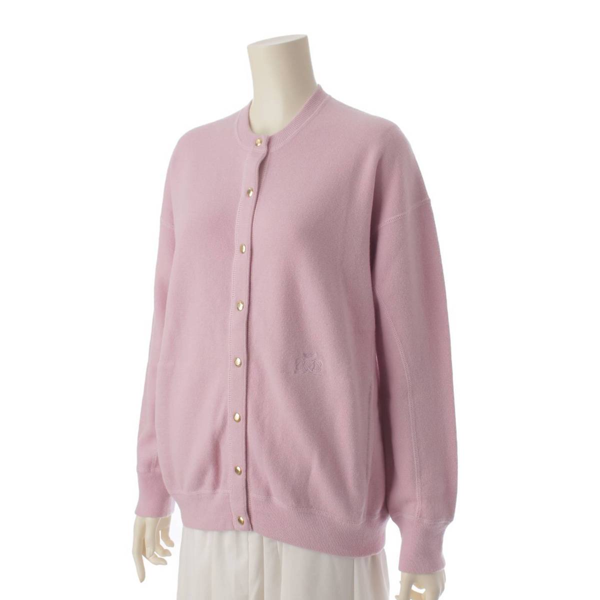 [Drawer] DRAWER Cashmere Wool Snap Crew Neck Cardigan 6515-105-0482 Pink [Used] [Authenticated and Guaranteed Authentic] 193956