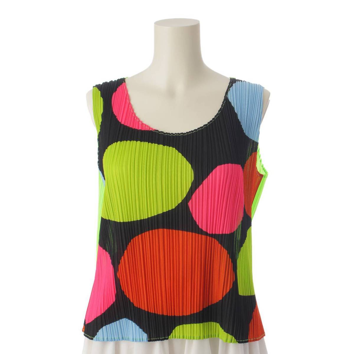 [Pleated Please Issey Miyake] PLEATS PLEASE ISSEY Dot Pattern Sleeveless Cut and Sewn T-shirt PP31-JK821 Multicolor 3 [Used] [Authenticated and Guaranteed Authentic] 194098