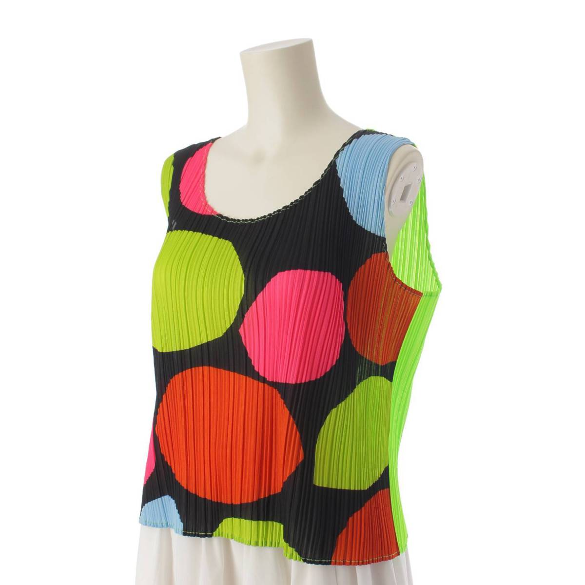 [Pleated Please Issey Miyake] PLEATS PLEASE ISSEY Dot Pattern Sleeveless Cut and Sewn T-shirt PP31-JK821 Multicolor 3 [Used] [Authenticated and Guaranteed Authentic] 194098