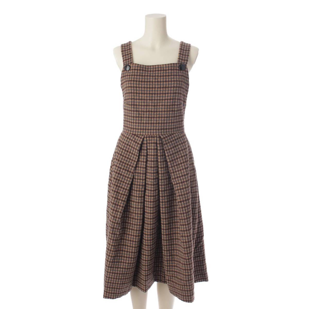 [Sonota] SEVEN TEN by MIHO KAWAHITO Wool Check Apron Dress 4A507 Brown S [Used] [Authenticated and Guaranteed Authentic] 194267