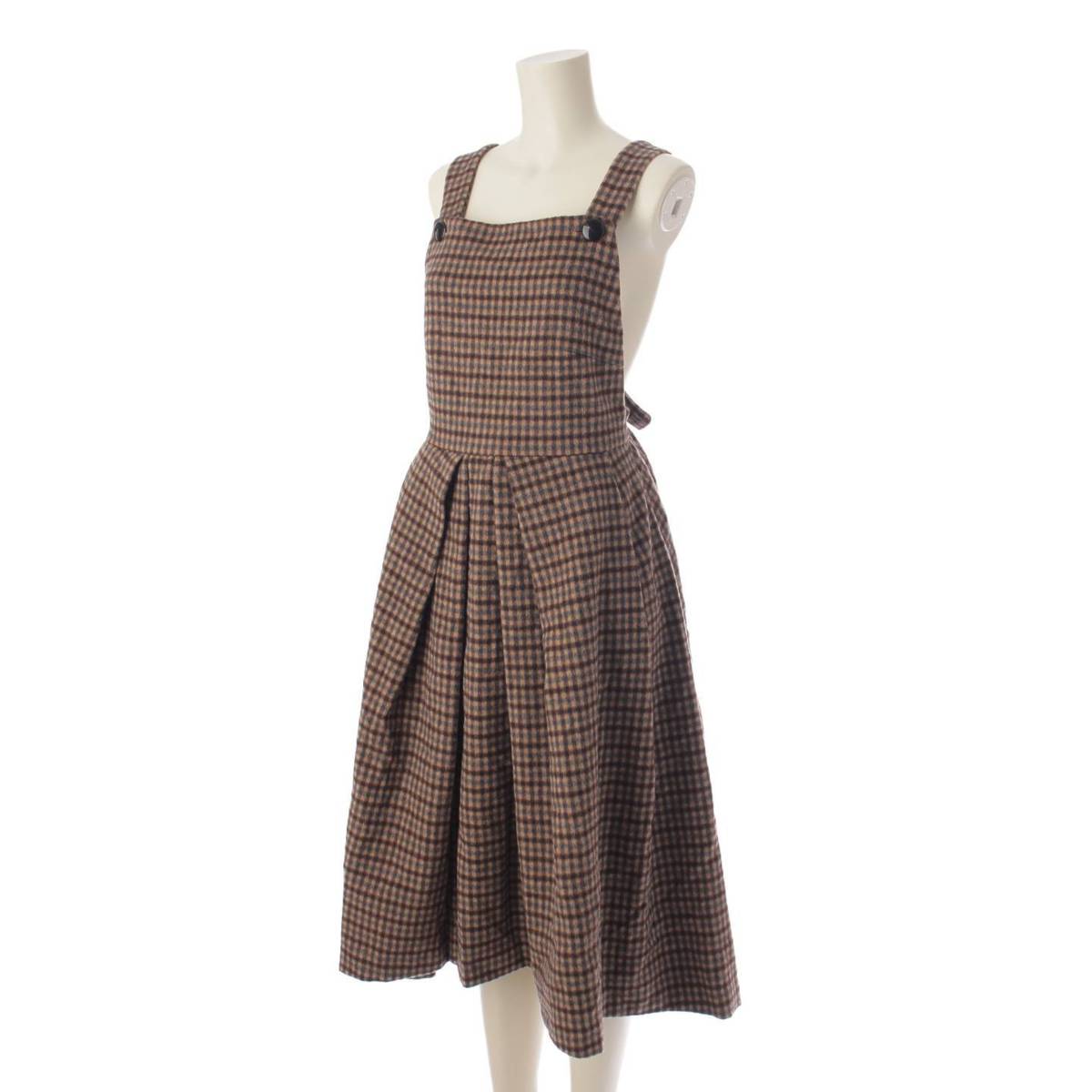 [Sonota] SEVEN TEN by MIHO KAWAHITO Wool Check Apron Dress 4A507 Brown S [Used] [Authenticated and Guaranteed Authentic] 194267