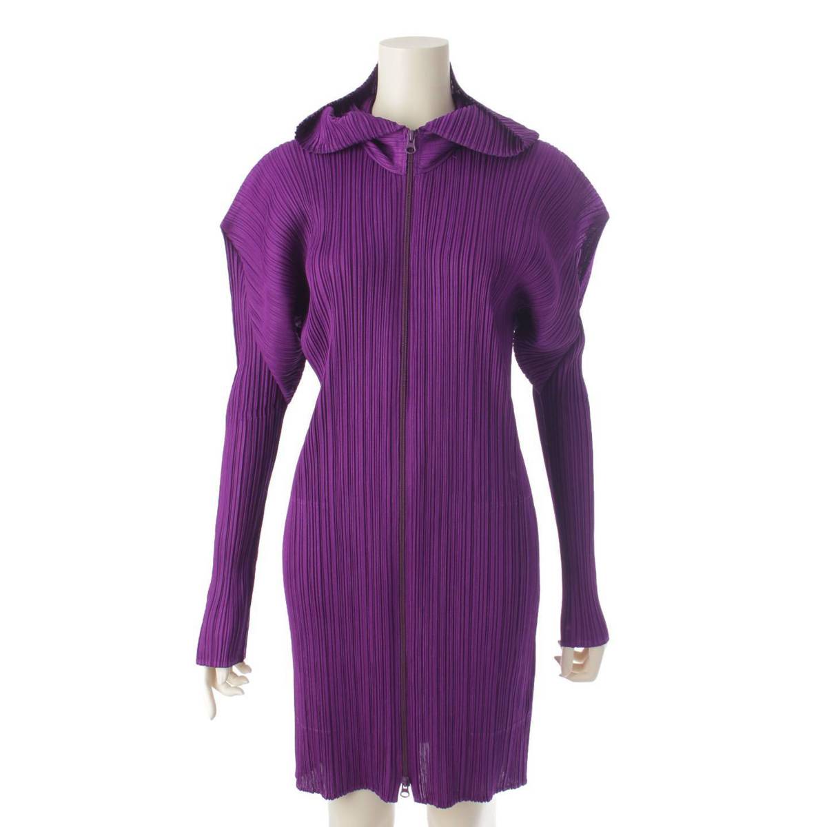 [Pleated Please Issey Miyake] PLEATS PLEASE ISSEY Hoodie Pleated Zip-up Coat PP84-JD368 Purple 3 [Used] [Authenticated and Guaranteed Authentic] 194861