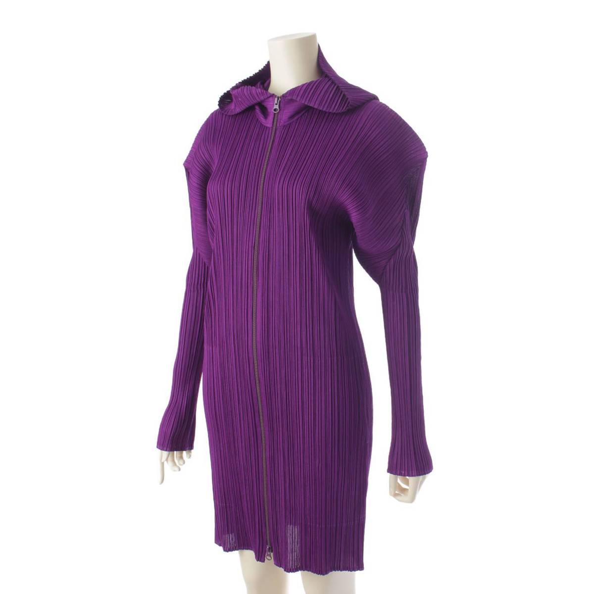 [Pleated Please Issey Miyake] PLEATS PLEASE ISSEY Hoodie Pleated Zip-up Coat PP84-JD368 Purple 3 [Used] [Authenticated and Guaranteed Authentic] 194861