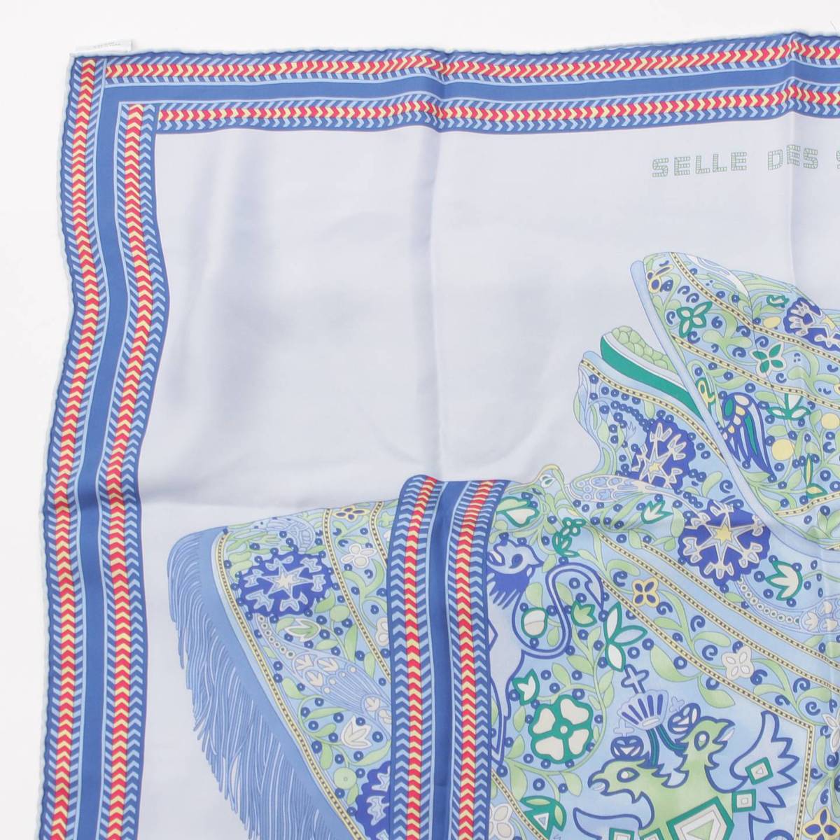 [Hermes] Hermes Carre 90 Silk Scarf Selle des steppes Selle des Steps Blue [Used] [Authenticated and Guaranteed Authentic] 195295