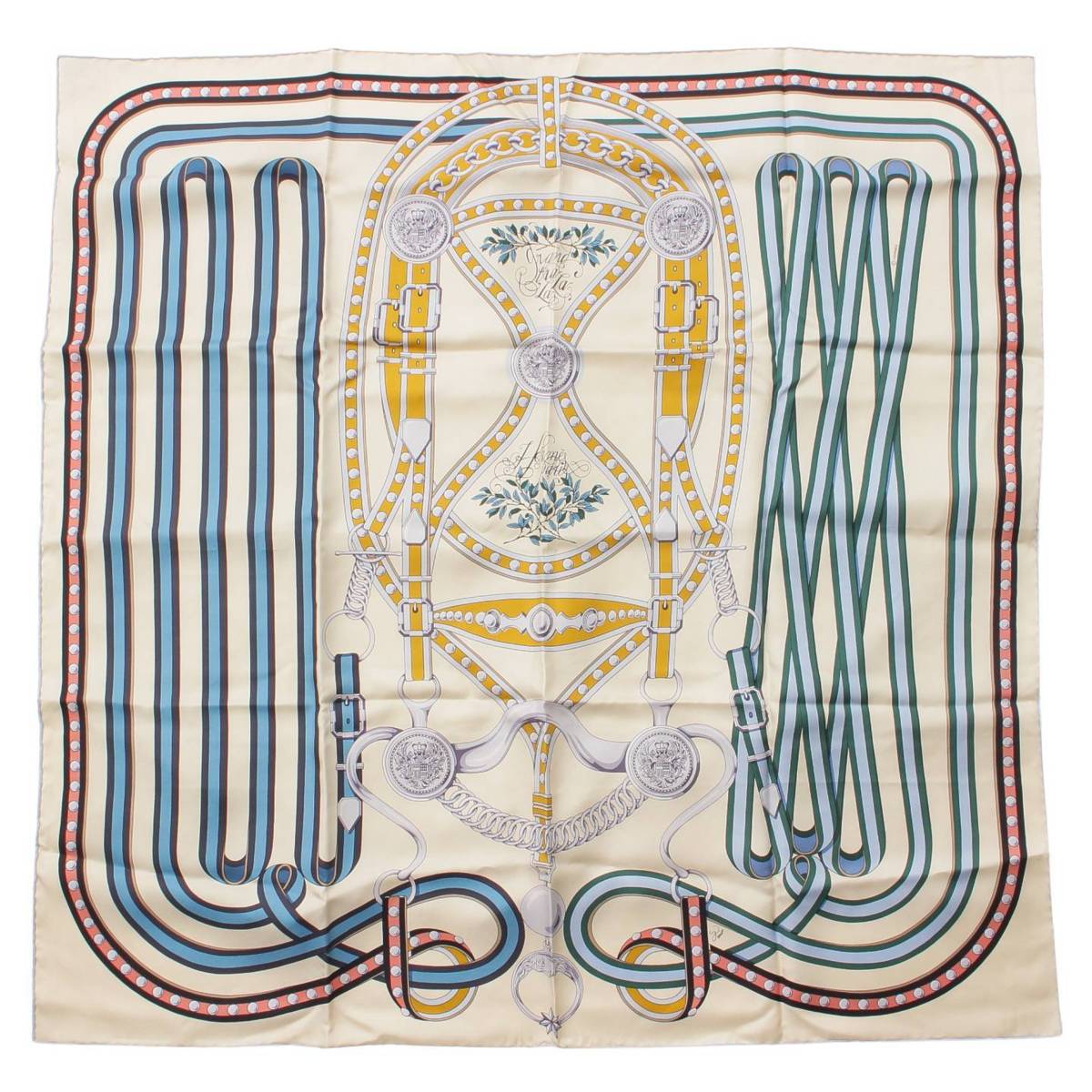 [Hermes] Hermes Carre 90 Silk Scarf Grand tralala Ivory [Used] [Authenticated and Guaranteed Authentic] 195296