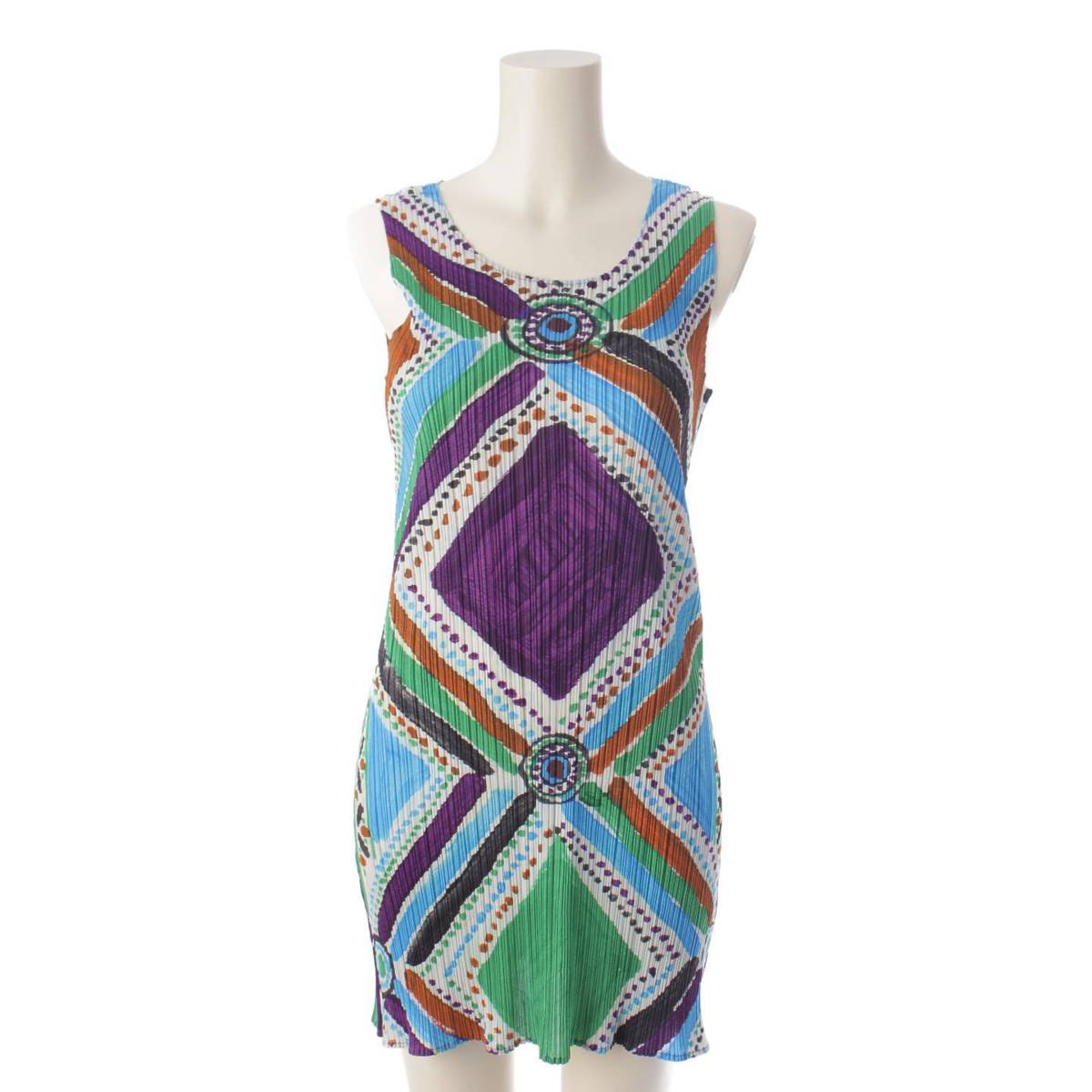 [Pleated Please Issey Miyake] PLEATS PLEASE ISSEY 2009 Watercolor All-over Print Sleeveless One-Piece Dress Multicolor 3 [Used] [Authenticated and Guaranteed Authentic] 196125