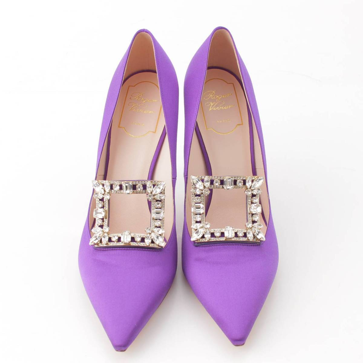 [Roger Vivier] Roger Vivier Strass Buckle Jewel Satin Heel Pumps Purple 40 Unused [Used] [Authenticated and Guaranteed Authentic] 196300