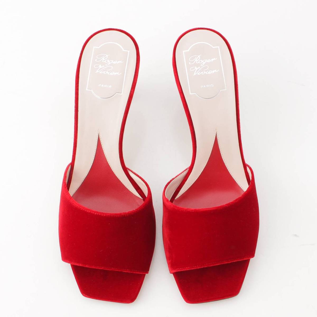 [Roger Vivier] Roger Vivier Marlene Strass Velvet Sandals Mules Red 40 [Used] [Authenticated and Guaranteed Authentic] 196301