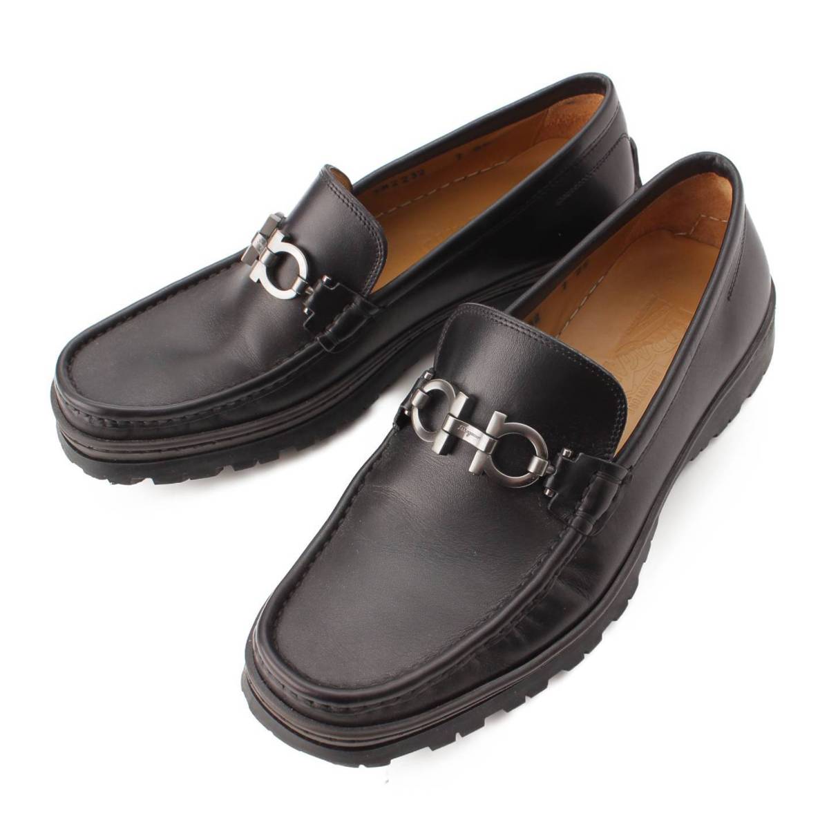 [Salvatore Ferragamo] Salvatore Ferragamo GanciniMetal Leather Loafers Shoes Black 7 EE [Used] [Authenticated and Guaranteed Authentic] 196911