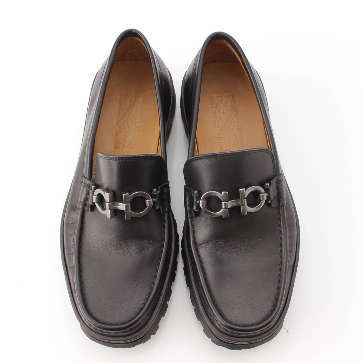 [Salvatore Ferragamo] Salvatore Ferragamo GanciniMetal Leather Loafers Shoes Black 7 EE [Used] [Authenticated and Guaranteed Authentic] 196911