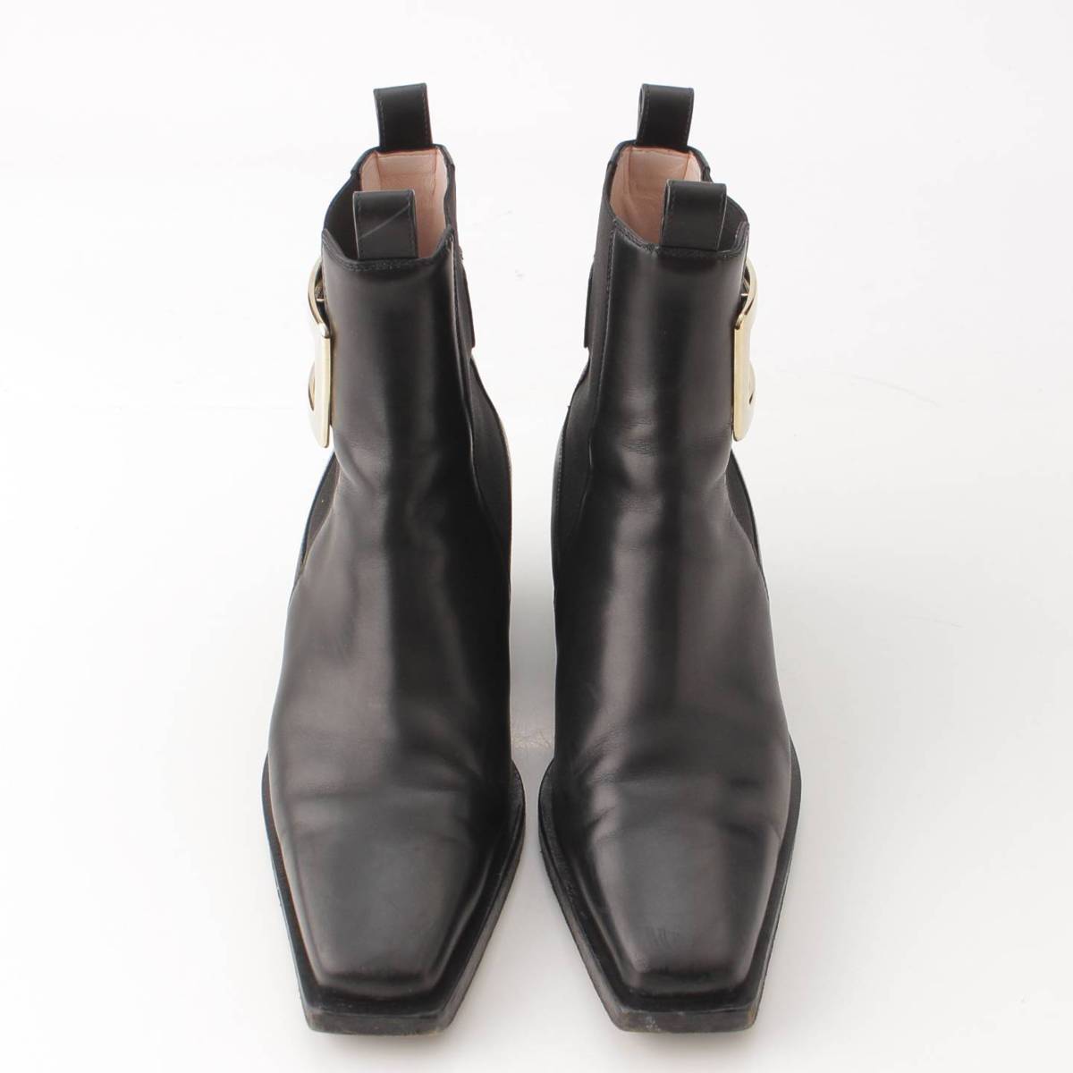 [Roger Vivier] Roger Vivier Viv Rangers Buckle Side Gore Square Toe Ankle Short Boots Black 38 [Used] [Authenticated and Guaranteed Authentic] 197804