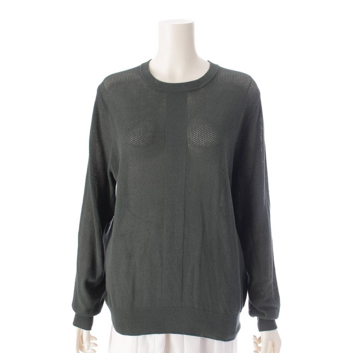 [Hermes] Hermes 2019 Mesh Cotton Long Sleeve Pullover Knit Top Green S [Used] [Authenticated and Guaranteed Authentic] 198301