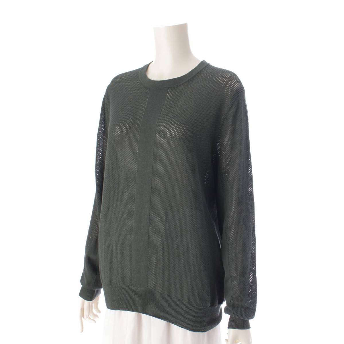 [Hermes] Hermes 2019 Mesh Cotton Long Sleeve Pullover Knit Top Green S [Used] [Authenticated and Guaranteed Authentic] 198301