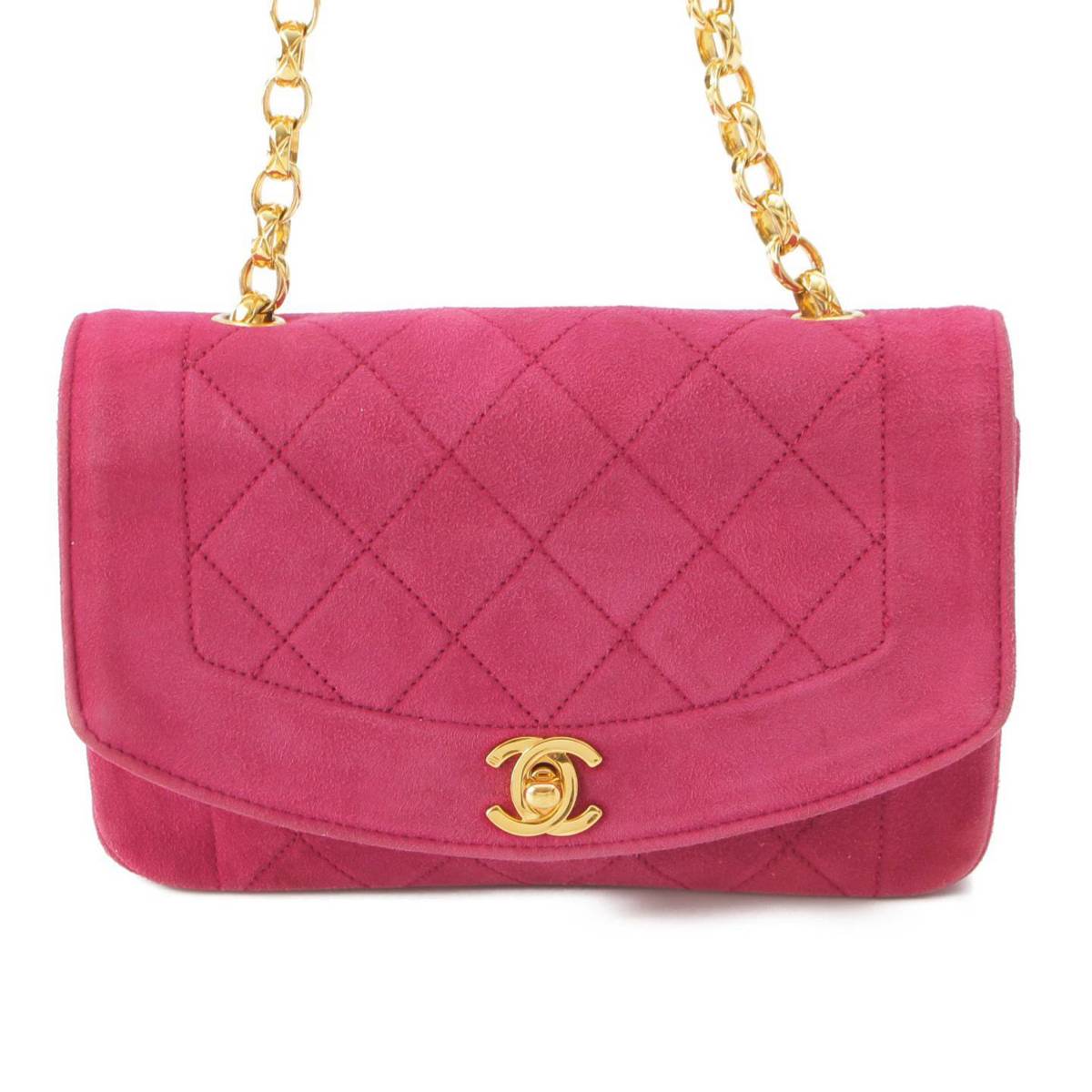 [Chanel] Chanel Diana Suede Single Flap Matelasse Chain Shoulder Bag Purple [Used] [Authenticated and Guaranteed Authentic] 198378