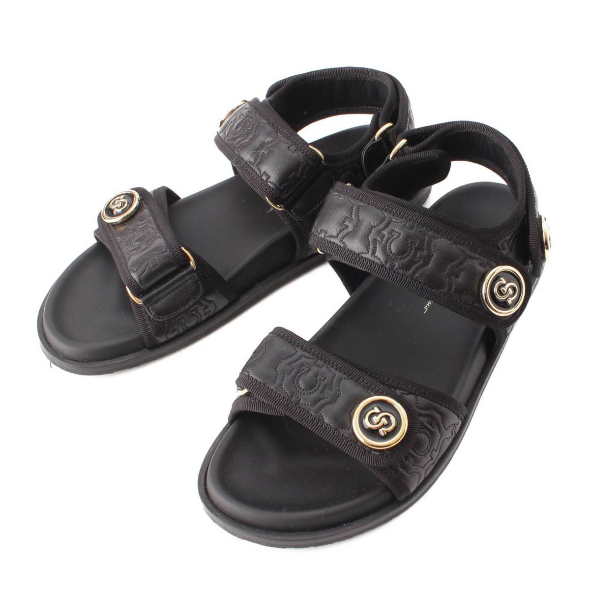 [Salvatore Ferragamo] Salvatore Ferragamo Keita Gal Gancini Leather Sports Sandals 0751368 Black 8 [Used] [Authenticated and Guaranteed Authentic] 198575