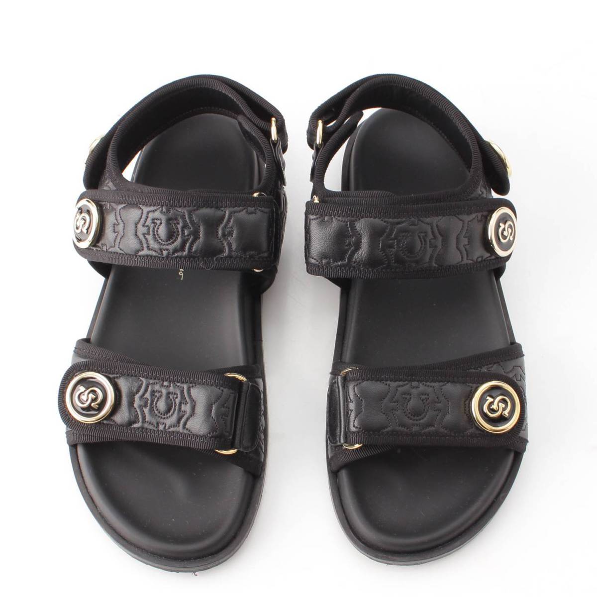 [Salvatore Ferragamo] Salvatore Ferragamo Keita Gal Gancini Leather Sports Sandals 0751368 Black 8 [Used] [Authenticated and Guaranteed Authentic] 198575