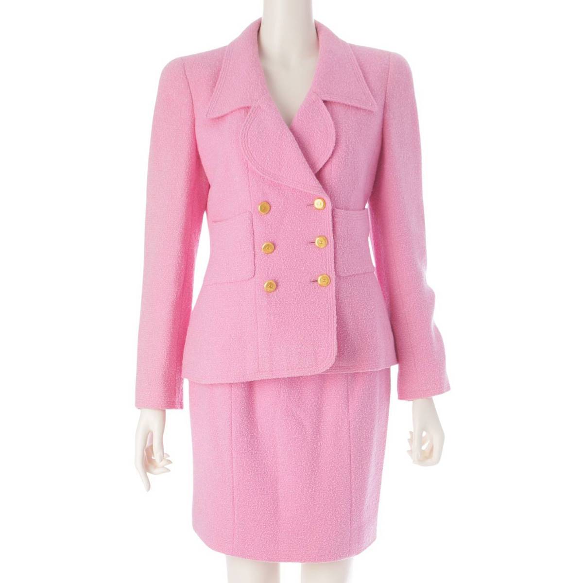 [Chanel] Chanel 96C COCO Mark Wool x Mohair Double Breasted Suit Set Pink 38 [Used] [Authenticated and Guaranteed Authentic] 198714