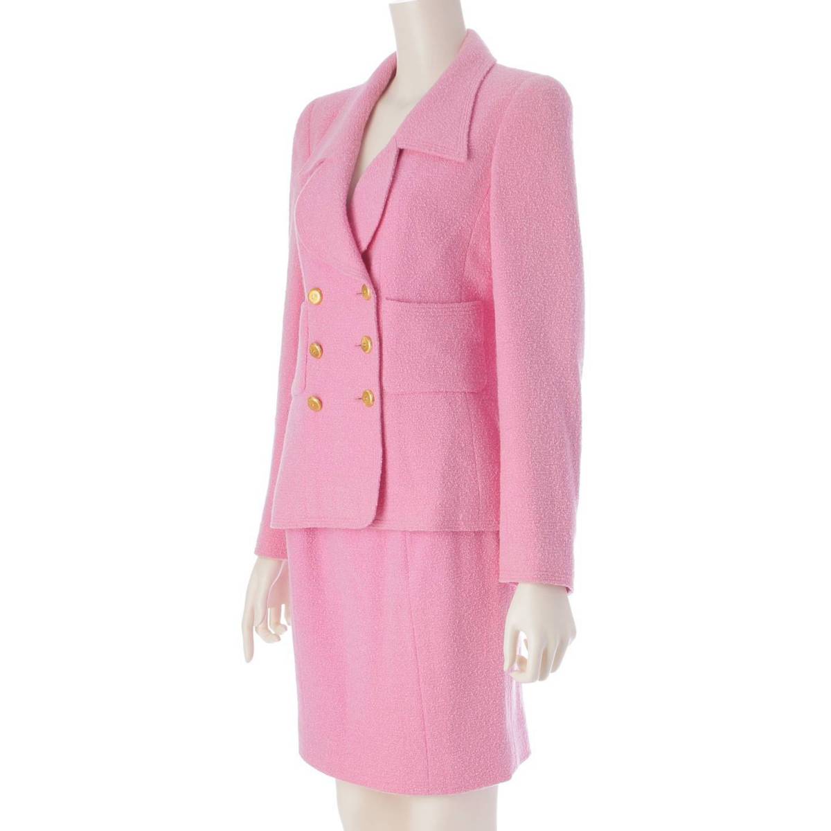 [Chanel] Chanel 96C COCO Mark Wool x Mohair Double Breasted Suit Set Pink 38 [Used] [Authenticated and Guaranteed Authentic] 198714