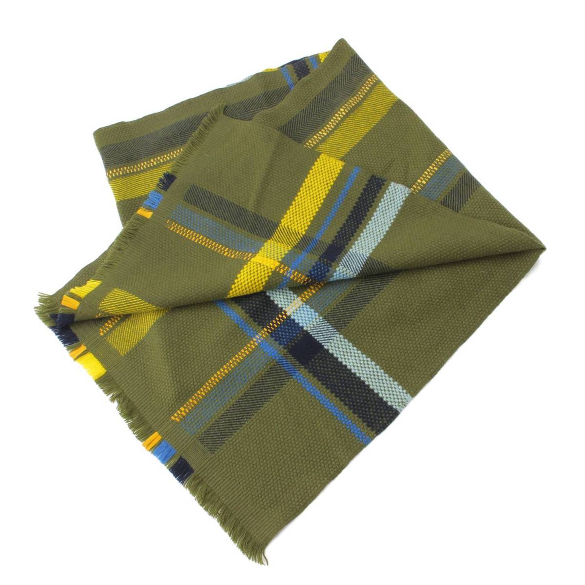 [Hermes] Hermes Cashmere Check Pattern Stole Scarf Green x Yellow x Blue [Used] [Authenticated and Guaranteed Authentic] 198871