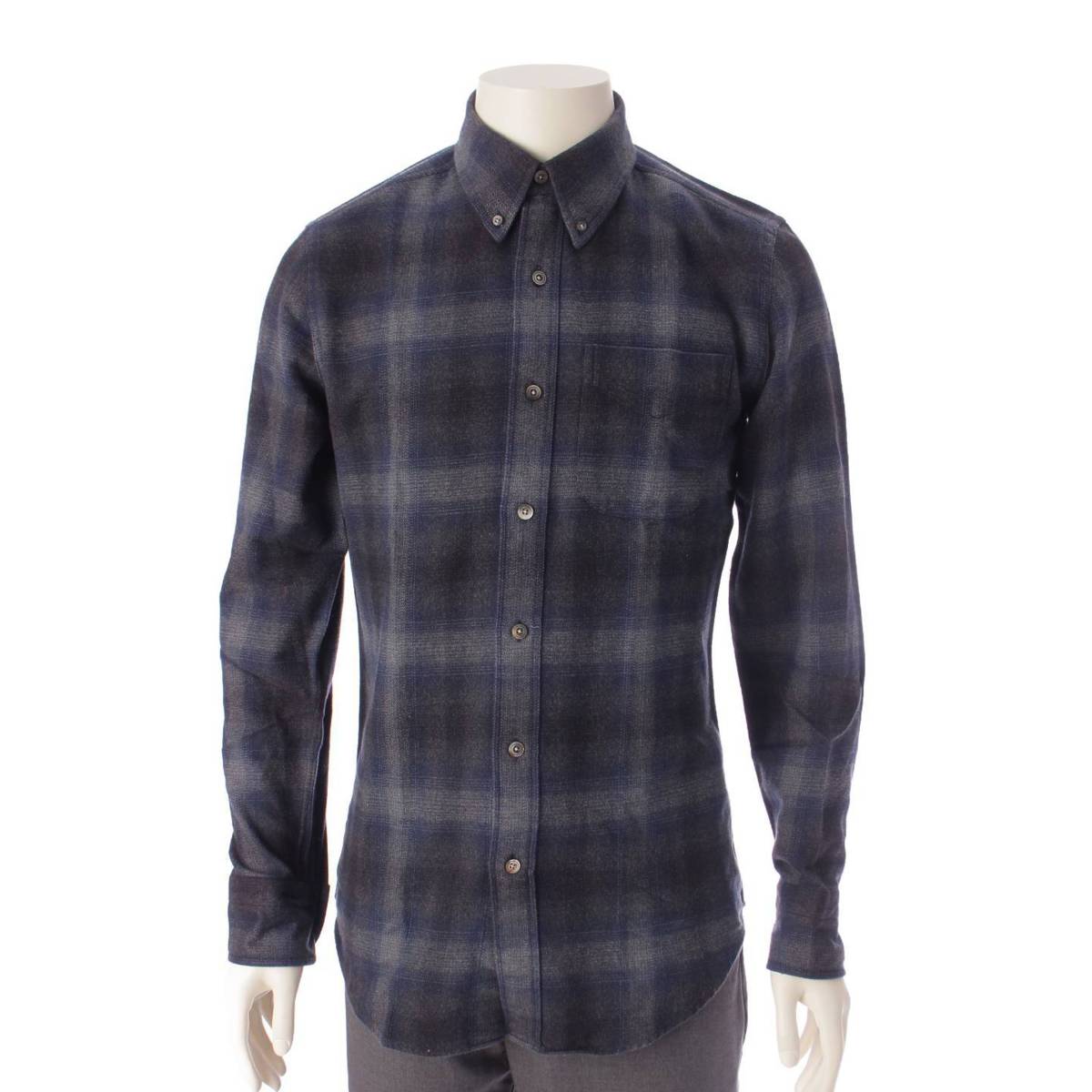 [Tom Ford] Tom Ford Men's Cotton Long Sleeve Check Shirt Blue x Gray x Black 38 [Used] [Authenticated and Guaranteed Authentic] 199369