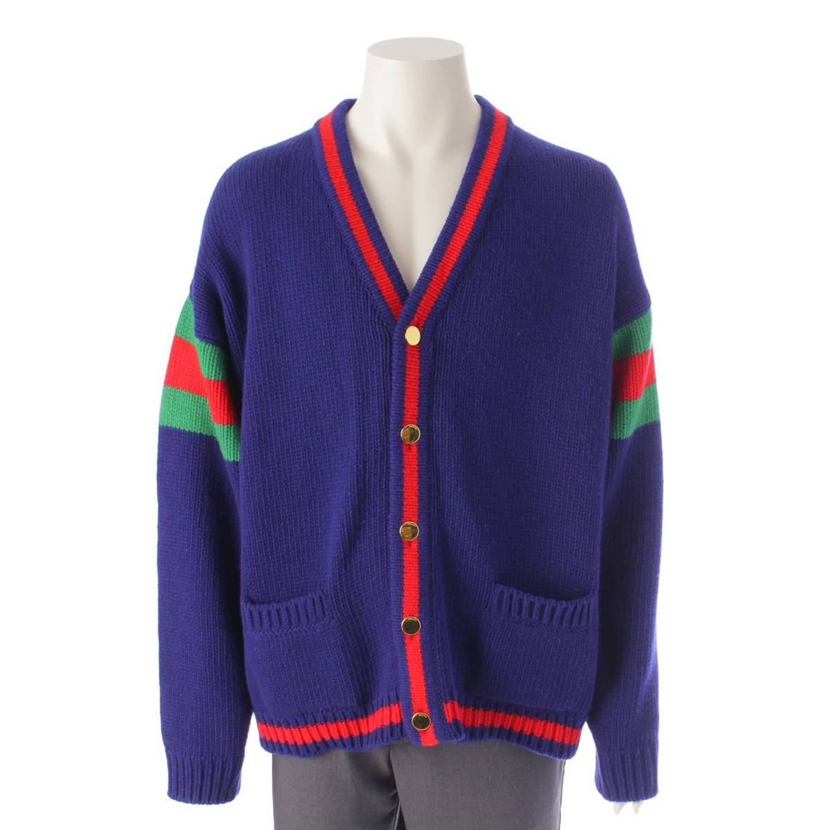 [Gucci] Gucci Men's 100th Anniversary Sherry Line Wool Cardigan 676389 Blue XL [Used] [Authenticated and Guaranteed Authentic] 199644