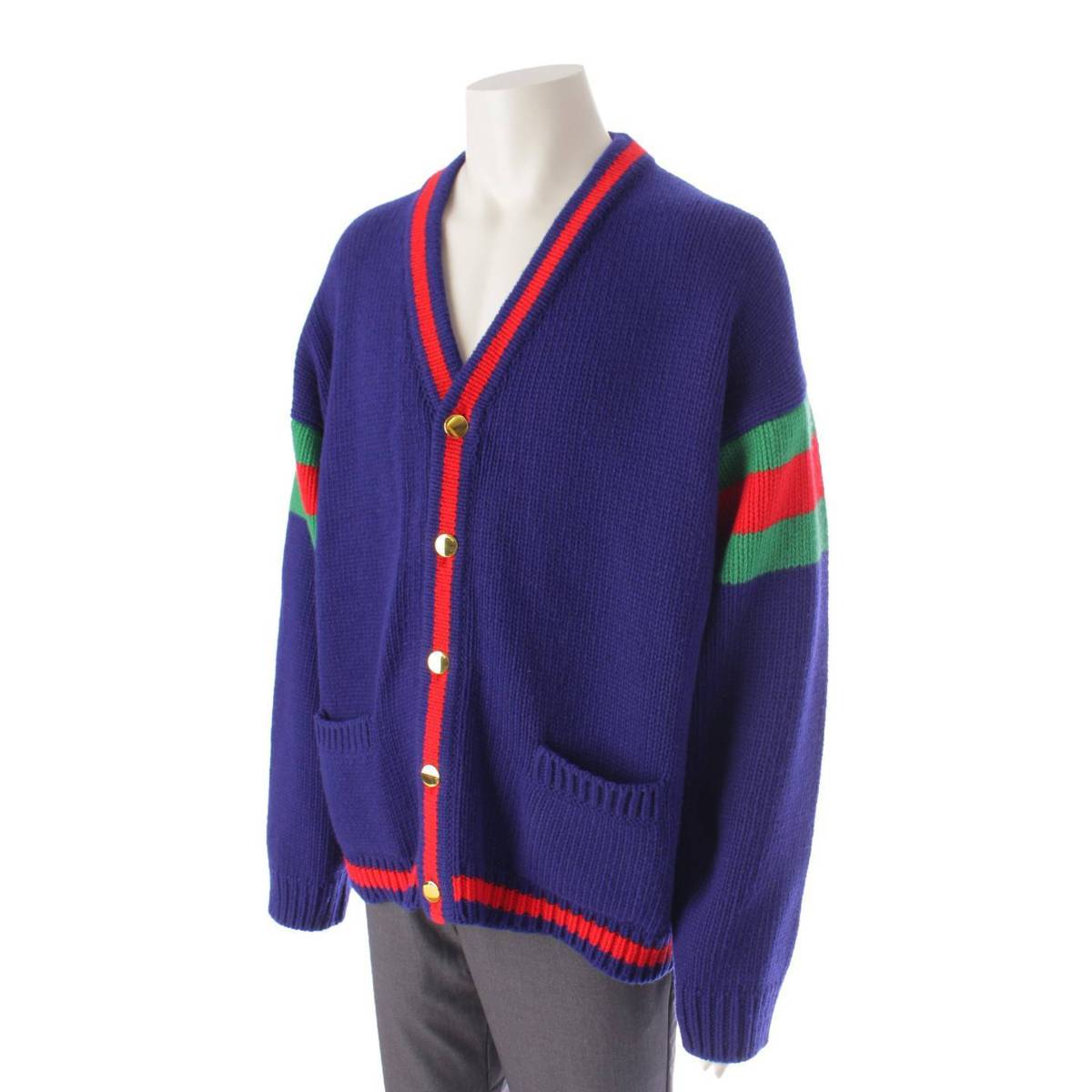[Gucci] Gucci Men's 100th Anniversary Sherry Line Wool Cardigan 676389 Blue XL [Used] [Authenticated and Guaranteed Authentic] 199644