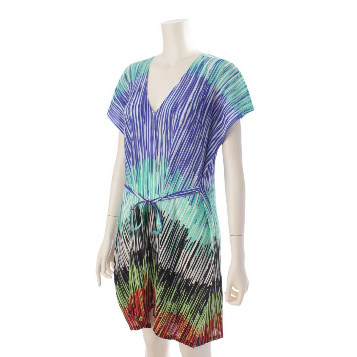 [Issey Miyake] Issey Miyake Pleated All-over Print Tunic Dress PP13-FT823 Multicolor 3 [Used] [Authenticated and Guaranteed Authentic] 199958