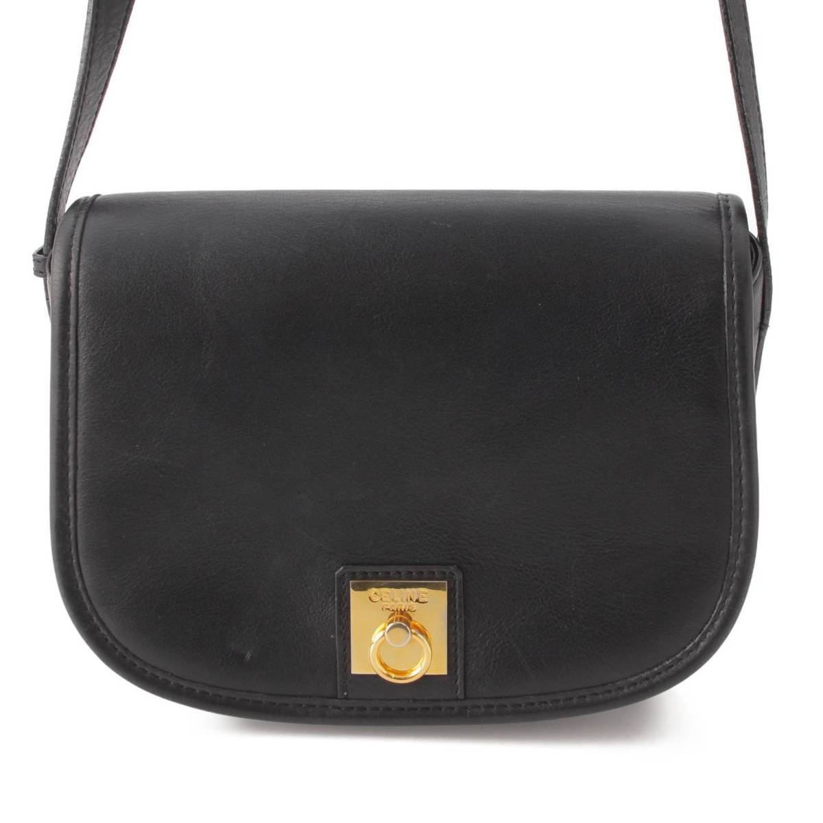 [Celine] Celine Vintage Ring Metal Leather Shoulder Bag Black [Used] [Authenticated and Guaranteed Authentic] 199967