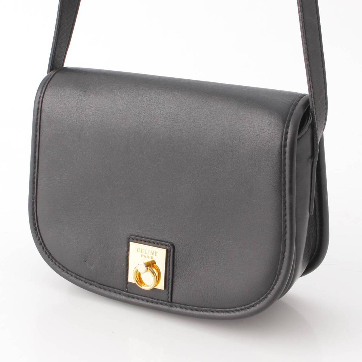 [Celine] Celine Vintage Ring Metal Leather Shoulder Bag Black [Used] [Authenticated and Guaranteed Authentic] 199967