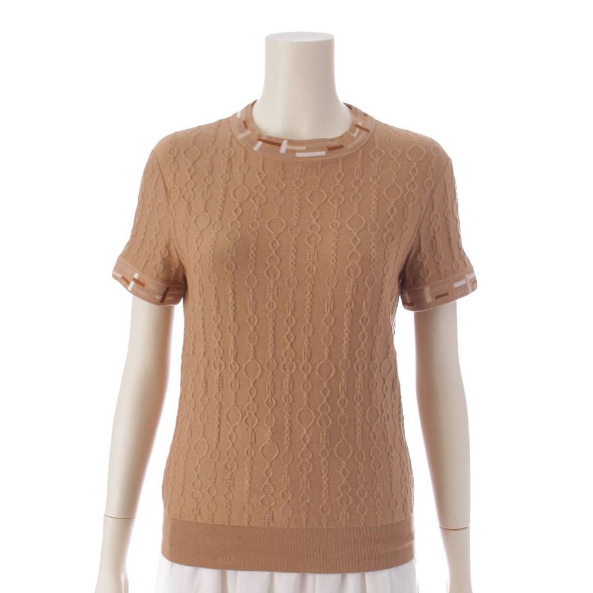 [Hermes] Hermes 23 years old de la bouclé cashmere x silk short sleeve knit 3H2618DA brown size 38 [Used] [Authenticated and genuine product guaranteed] 200264