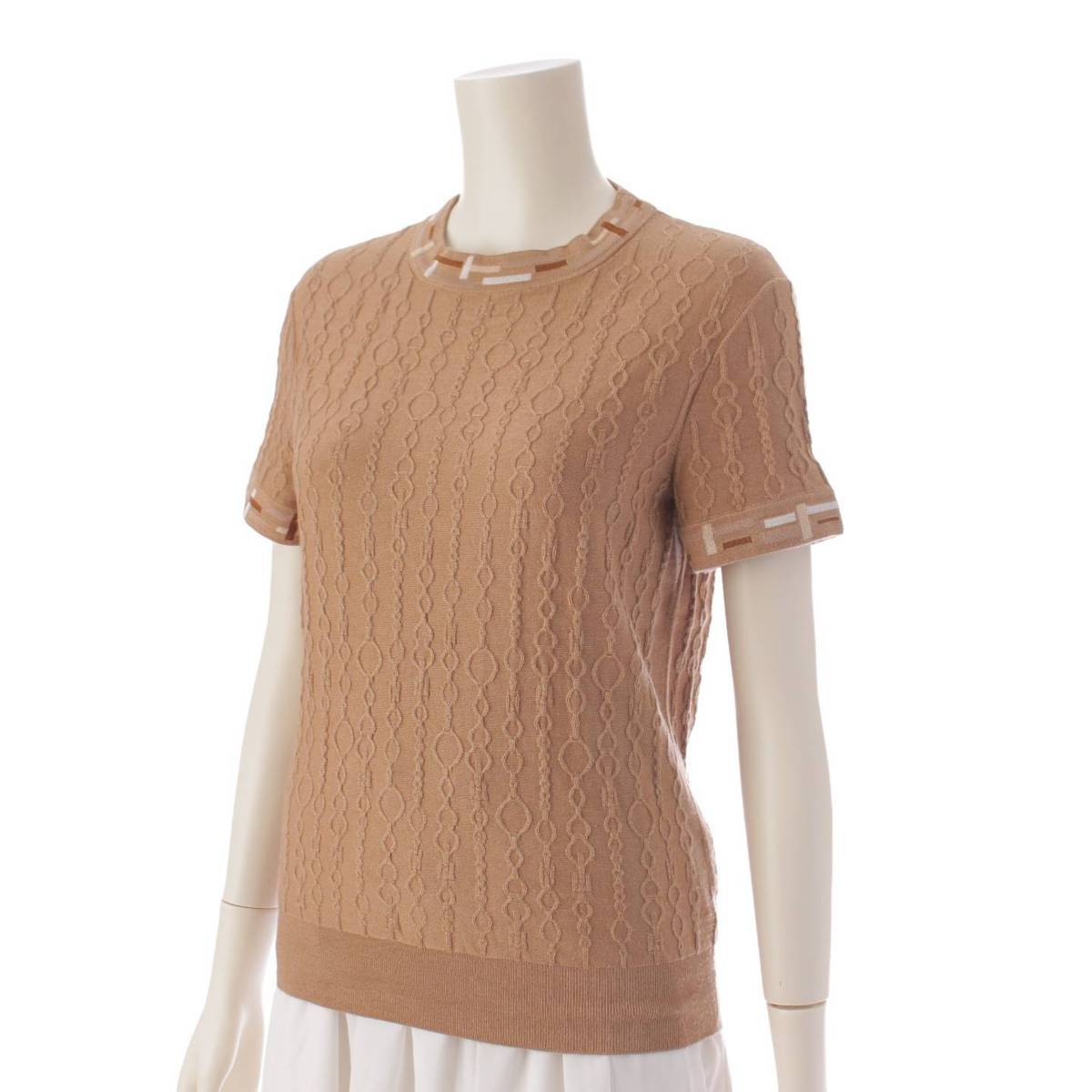 [Hermes] Hermes 23 years old de la bouclé cashmere x silk short sleeve knit 3H2618DA brown size 38 [Used] [Authenticated and genuine product guaranteed] 200264