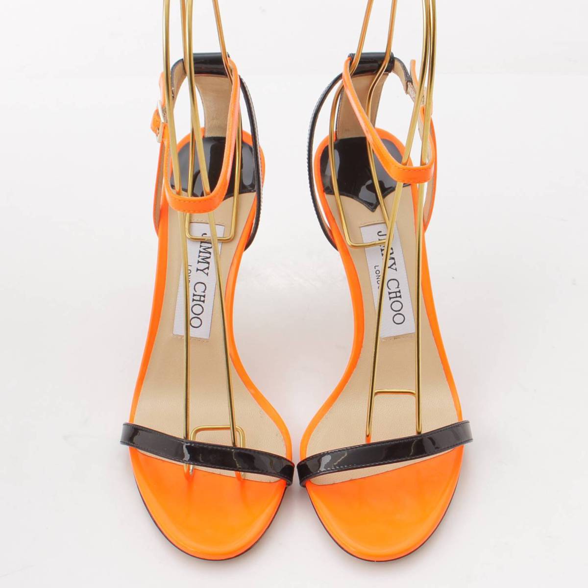 [Jimmy Choo] Jimmy Choo MINNT85 Patent Strap Heel Sandals Orange x Black 35 1/2 [Used] [Authenticated and Guaranteed Authentic] 200281