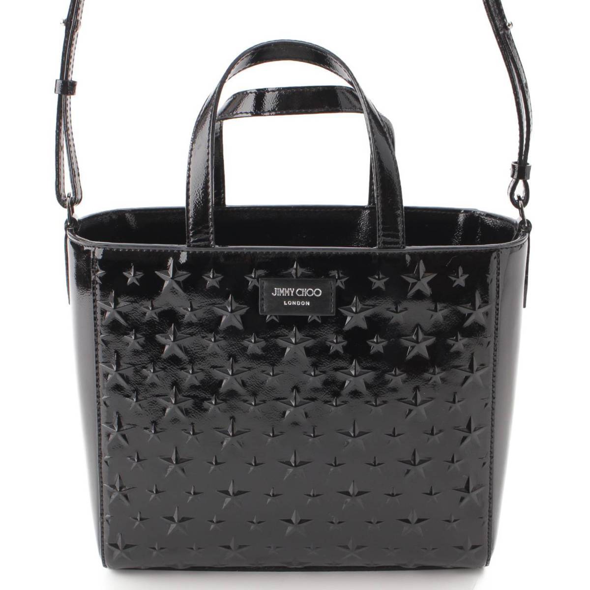 [Jimmy Choo] Jimmy Choo Pegasi S Patent Leather Star Embossed 2-way Shoulder Tote Bag Black [Used] [Authenticated and Guaranteed Authentic] 200322