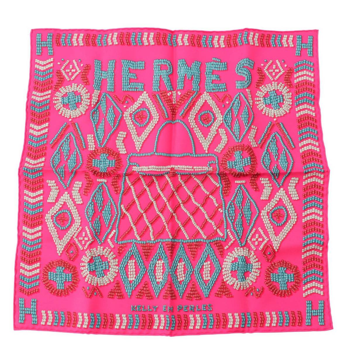 [Hermes] Hermes Carre 45 KELLY EN PERLES Pearl Kelly Silk Scarf Pink [Used] [Authenticated and Guaranteed Authentic] 200342