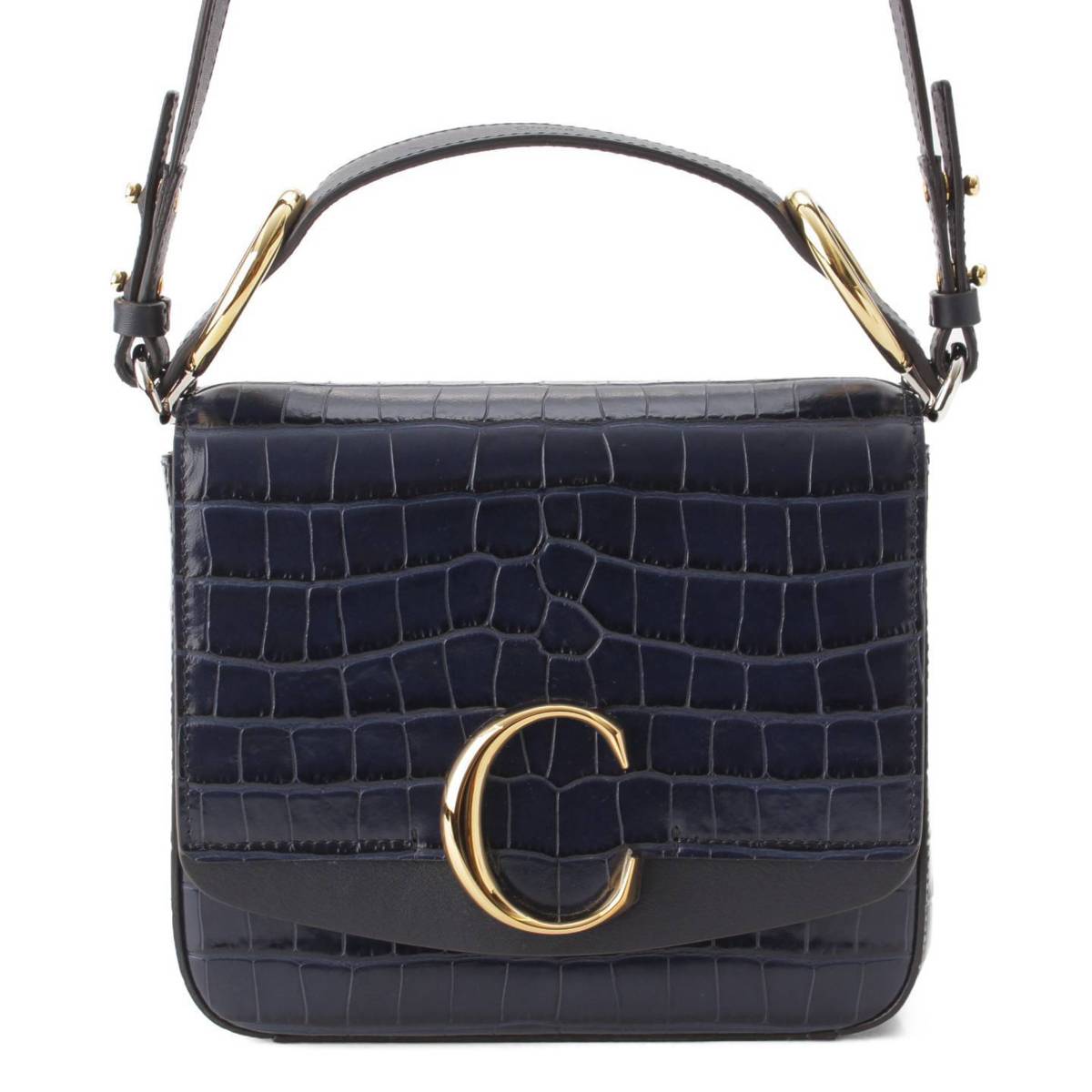 [Chloe] Chloe C Crocodile-embossed Leather 2-WAY Handbag Shoulder Bag CHC19WS199 Navy [Used] [Authenticated and Guaranteed Authentic] 200549