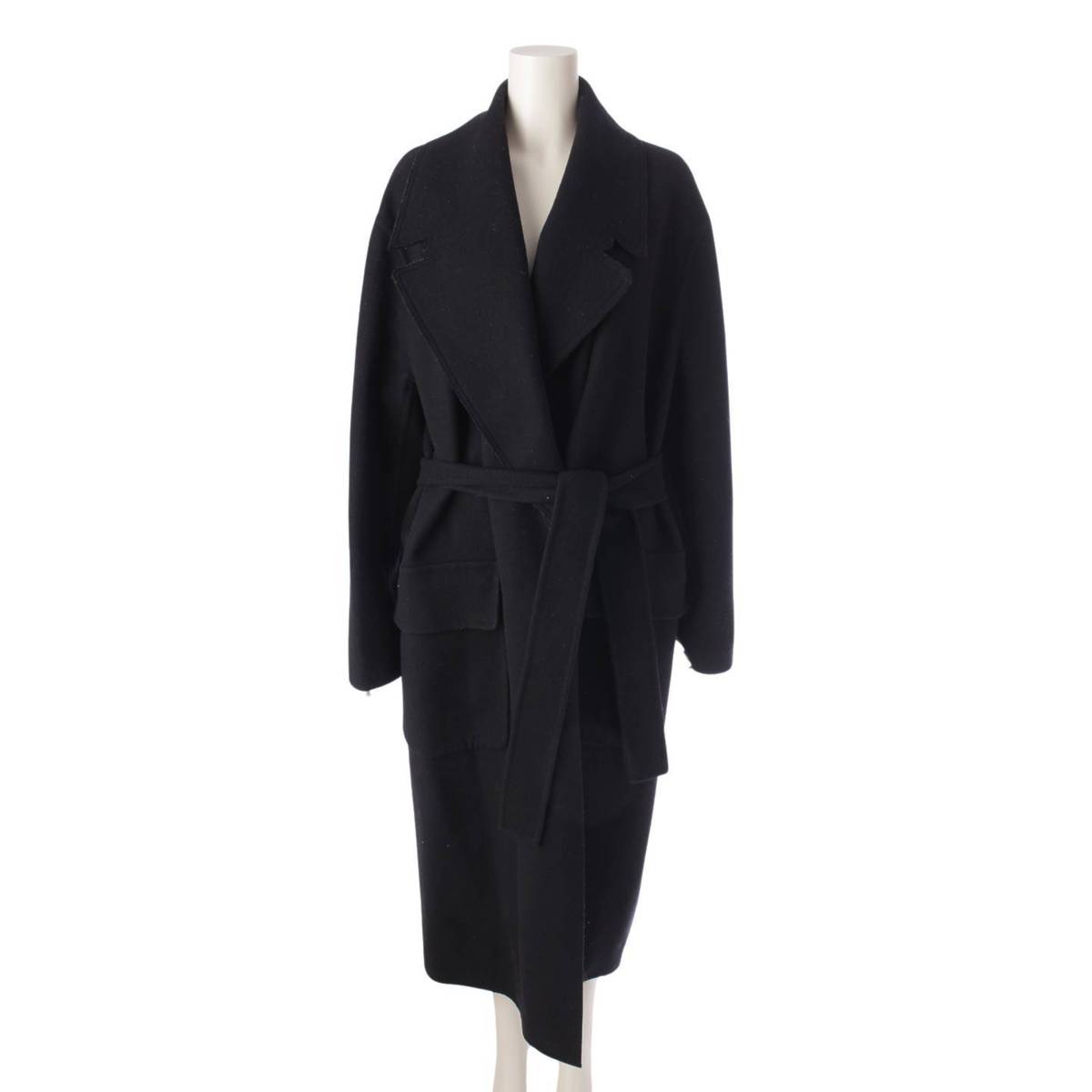 [Loewe] Loewe Cashmere Wool Belted Gown Long Coat Black S [Used] [Authenticated/Genuine Product Guaranteed] 200777