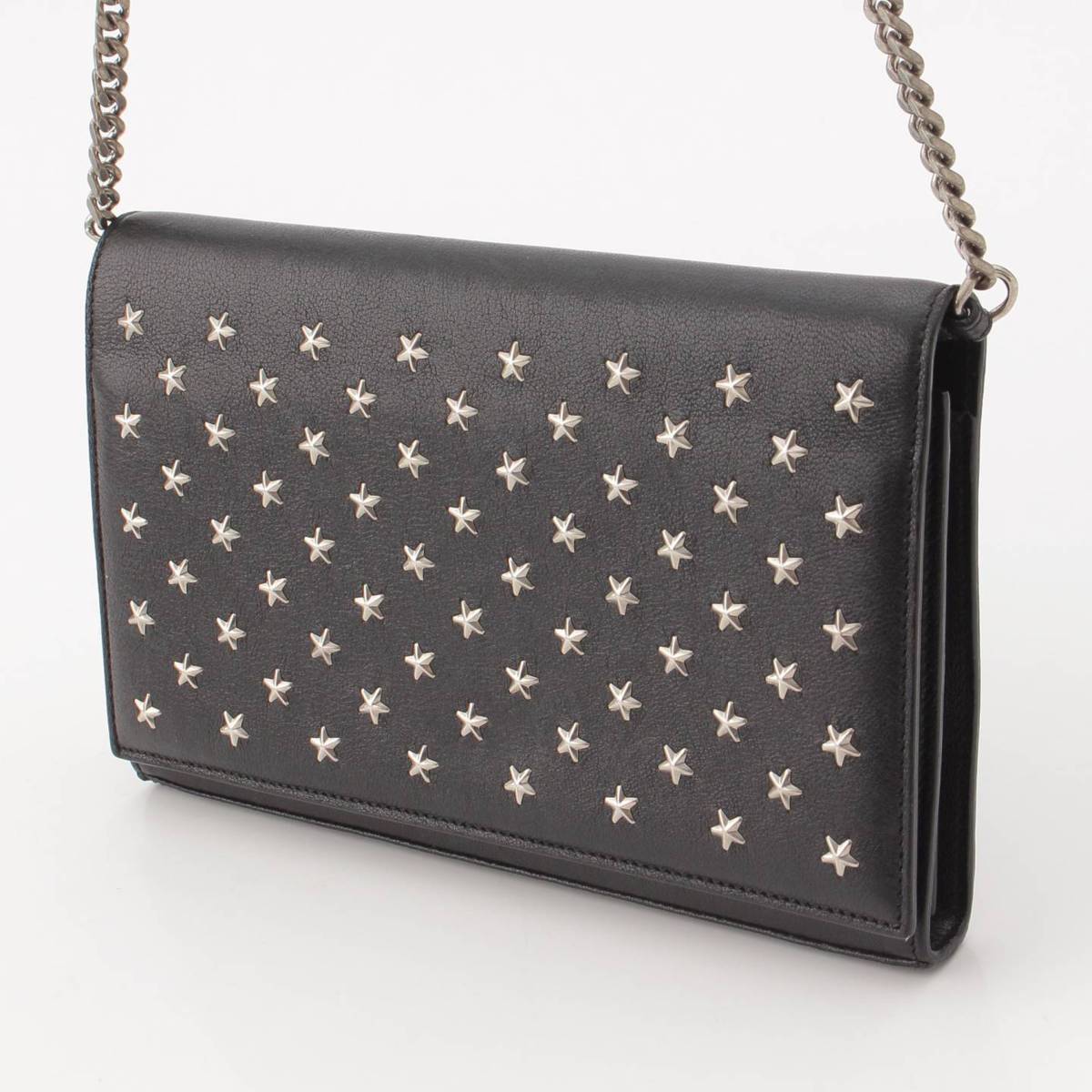 [Saint Laurent] SAINT LAURENT Star Studs Leather Chain Wallet Shoulder Bag 382728 Black [Used] [Authenticated/Genuine Product Guaranteed] 200971