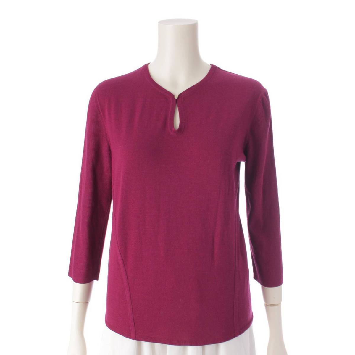 [Hermes] Hermes 3/4 sleeve wool front cutout knit top purple 36 [Used] [Authenticated and genuine product guaranteed] 201081