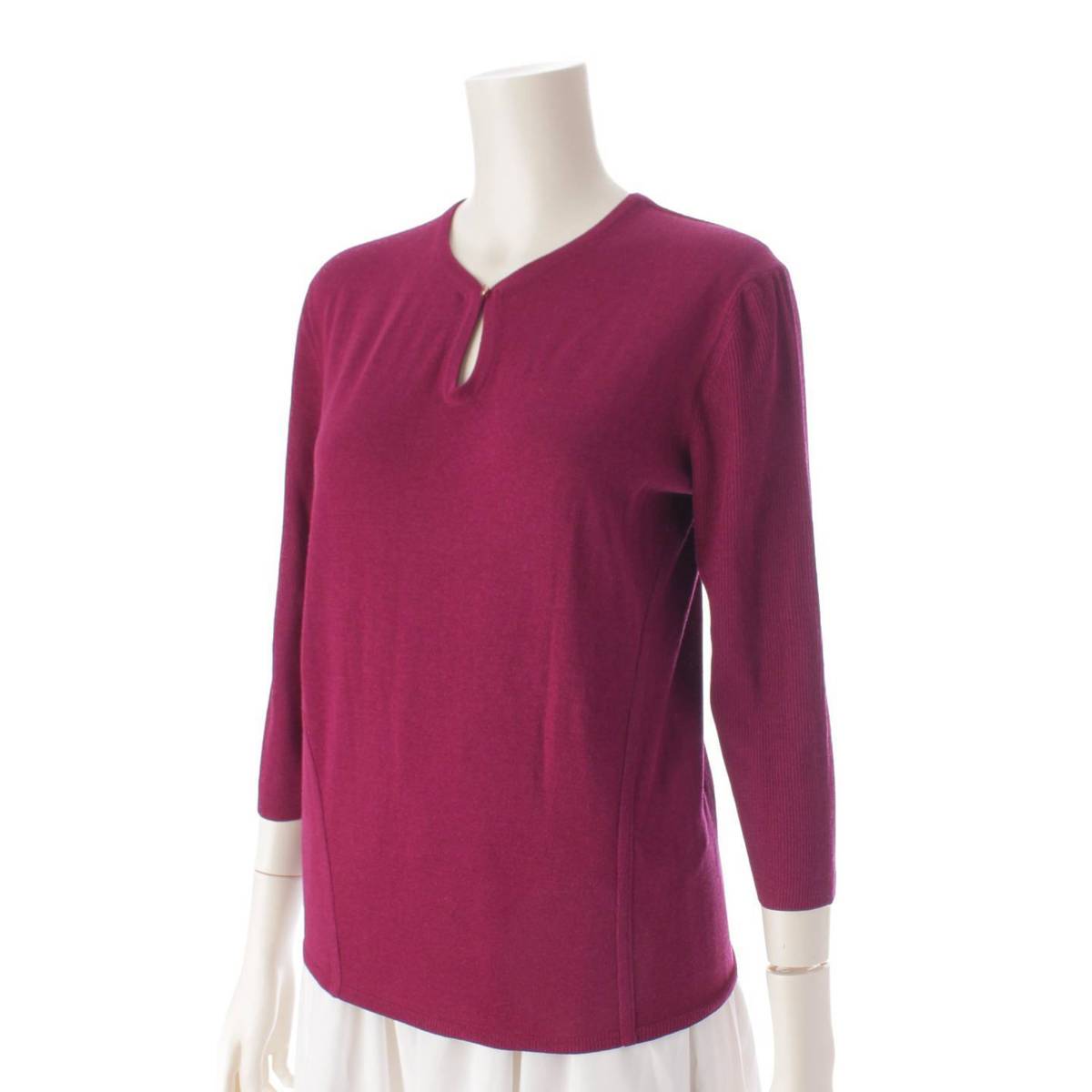 [Hermes] Hermes 3/4 sleeve wool front cutout knit top purple 36 [Used] [Authenticated and genuine product guaranteed] 201081