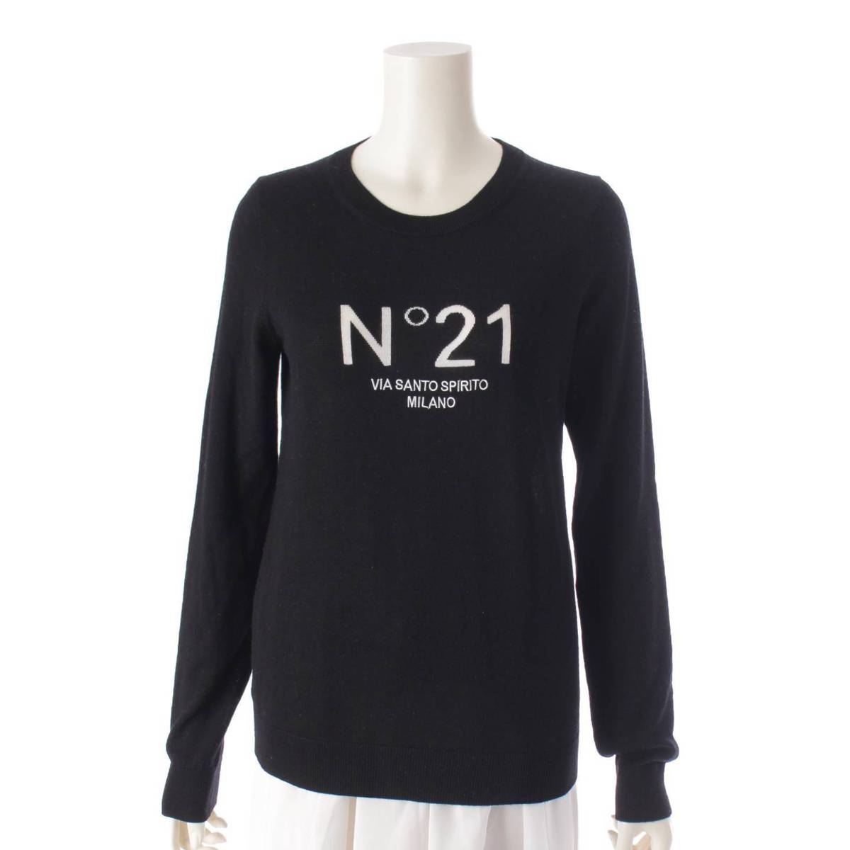 [Numero Ventuno] N21 Logo Wool Long Sleeve Knit Sweater N2117 Black 42 [Used] [Authenticated and Guaranteed Authentic] 201142